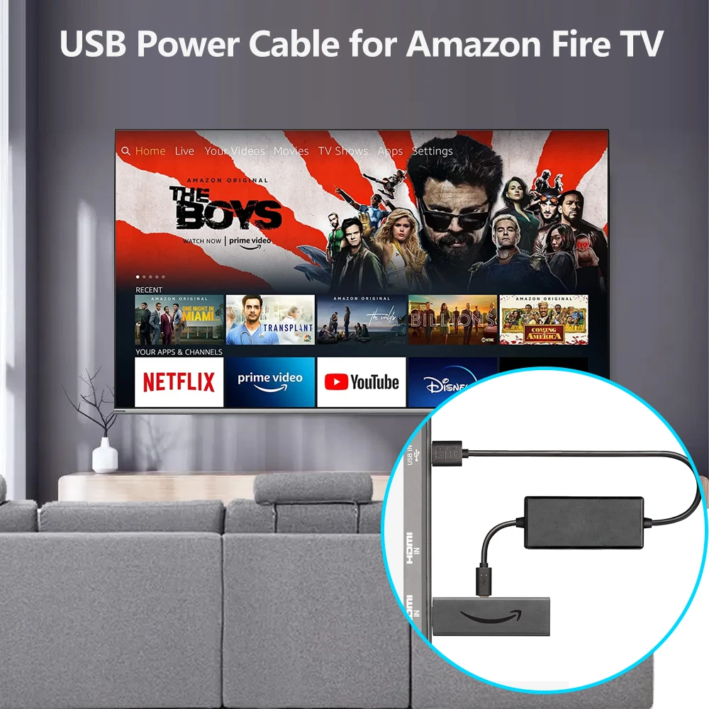كابل طاقة USB لجهاز Amazon Fire TV Sticks 4K (يقط على الحاجة إلى محول التيار المتردد)
