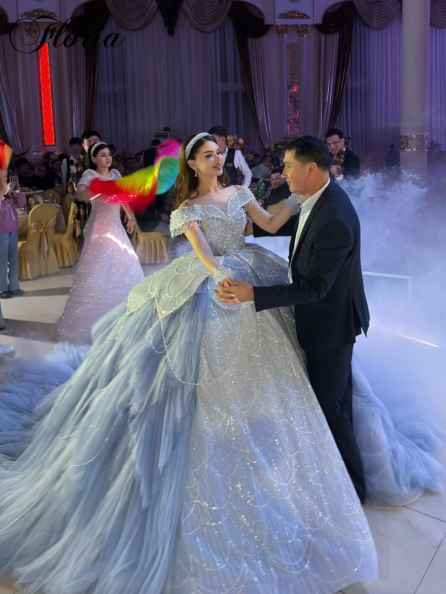 Newest Luxury Blue Evening Dresses Sheer Neck Beaded Wedding Party Dresses Special Occasion Dresses Ball Gown Customized 2026