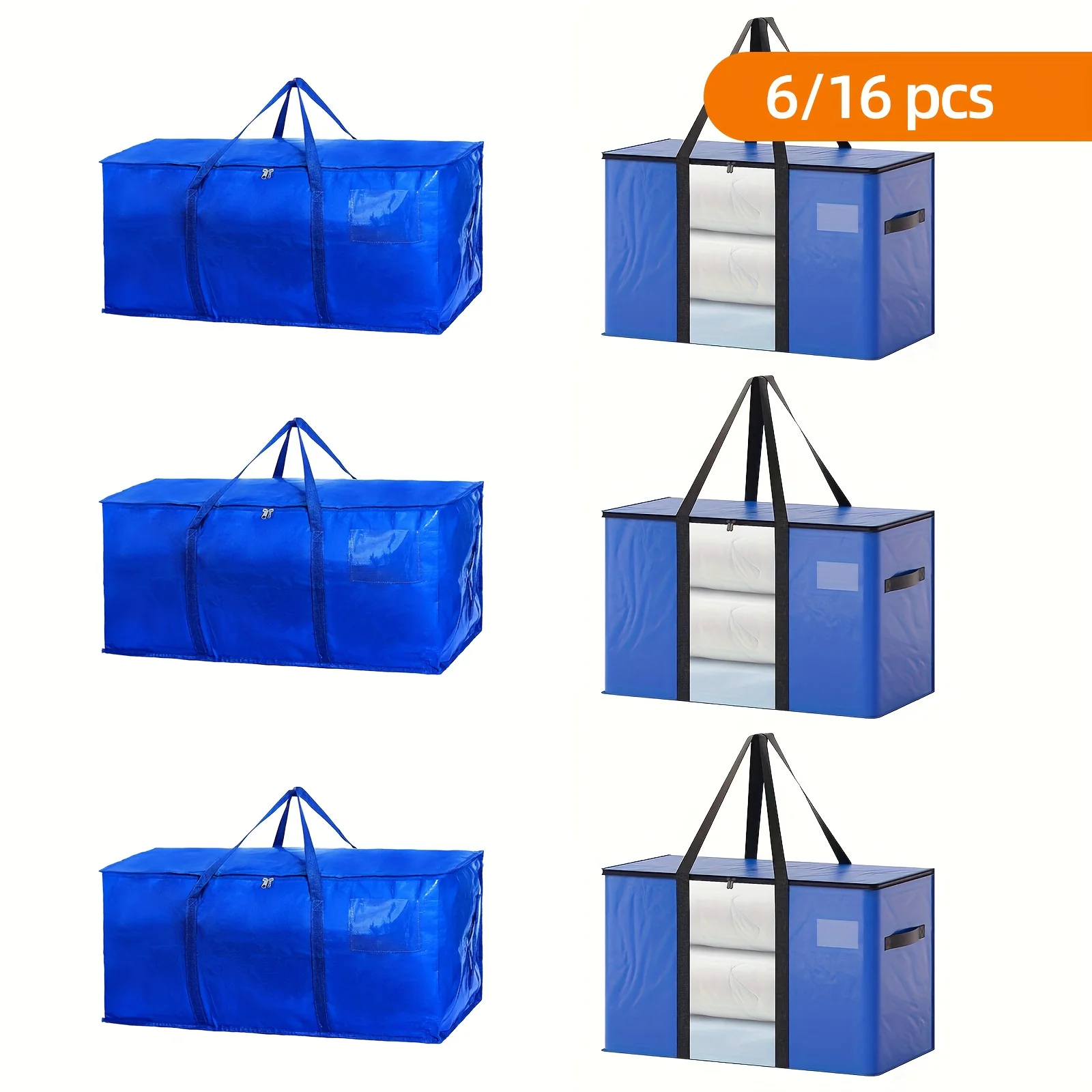 

6pcs/16pcs Moving Bags Heavy Duty, 93L/100L Blue, Closet Storage And Storage System, Waterproof Storage Bags With Sturdy