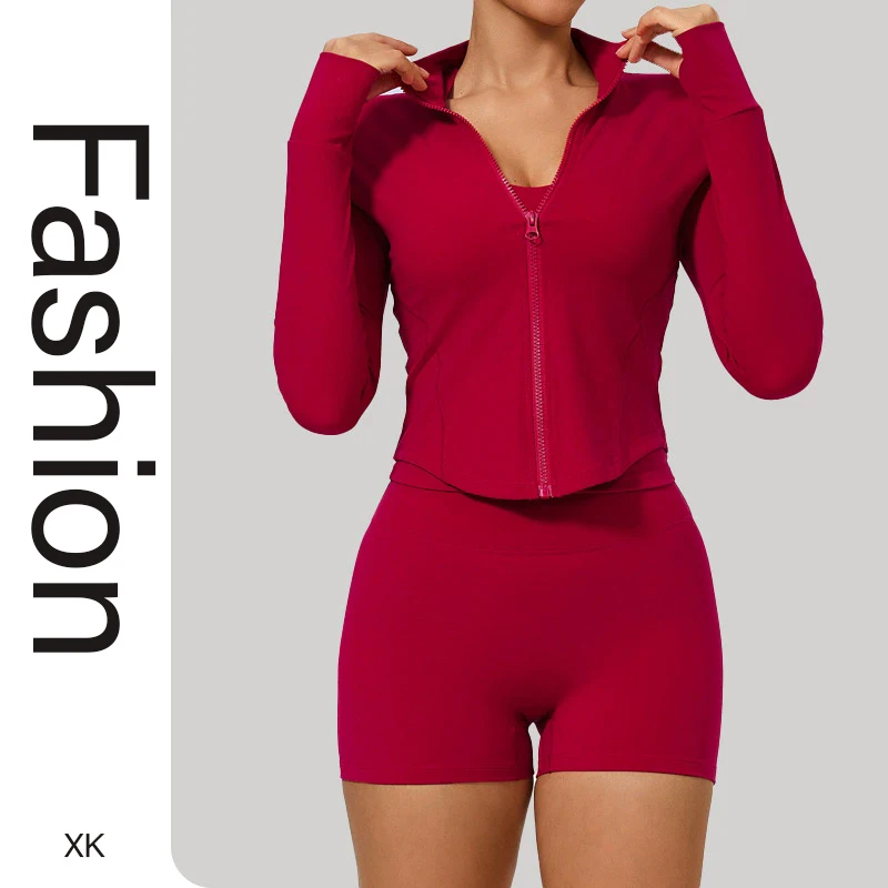 

Модная утягивающая куртка для занятий йогой для женщин, быстросохнущая плотная молния с воротником-стойкой и длинными рукавами, популярная одежда для фитнеса Jack