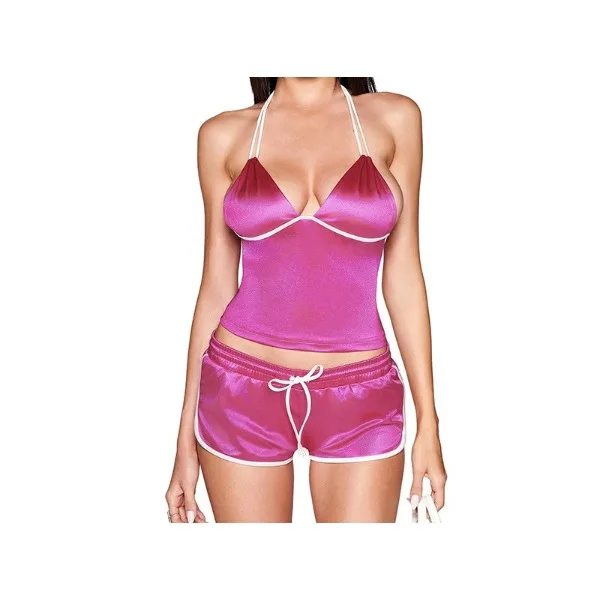 

Two Piece Outfits Woman 2025 Summer New Sexy Halter Strap Sleeveless Backless Crop Tank Top + Shorts Suit for Female Streetwear