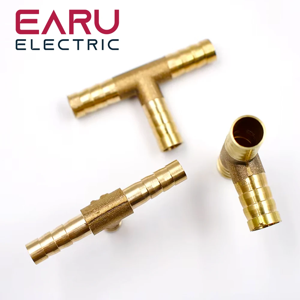 Conector en T de latón para manguera, conector en T de 3 vías para combustible, agua, aire, Gas y aceite, adaptador de enchufe neumático, 6-12mm, 1