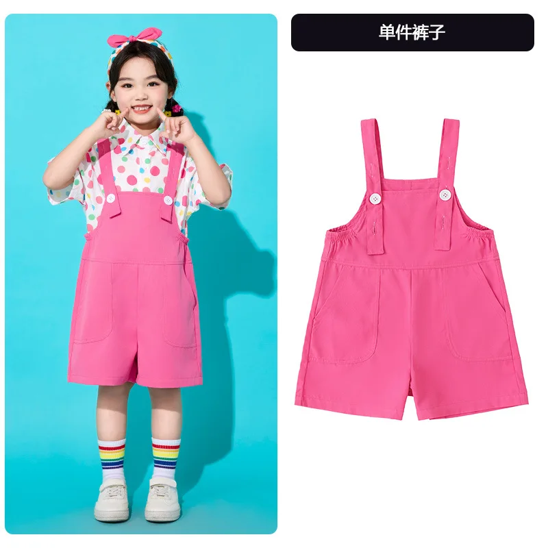 Kids Suspender Pants Outfit Girl BoysSchool Chorus Cheerleading Dance Costume Kindergarten Graduation Stage Performance Clothes