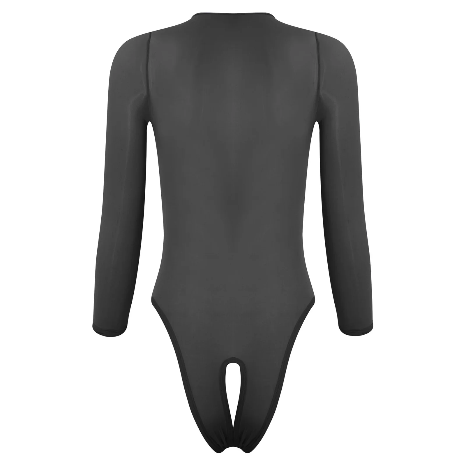 

Женский блестящий маслянистый боди с воротником-стойкой и длинными рукавами, трико, прозрачный сетчатый прозрачный эластичный комбинезон с вырезами, ночное белье