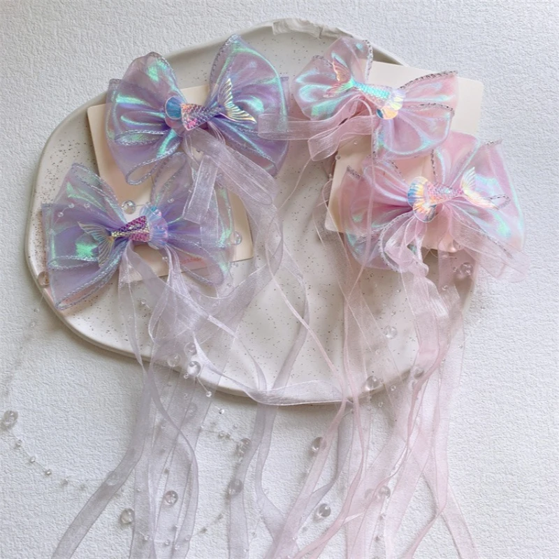 

Радужные заколки-бантики для девочек, ленточные заколки для хвоста, аксессуары для плетения кос, набор из 2 шт., милые, мягкие, с удобным захватом, для повседневного декора волос малышей