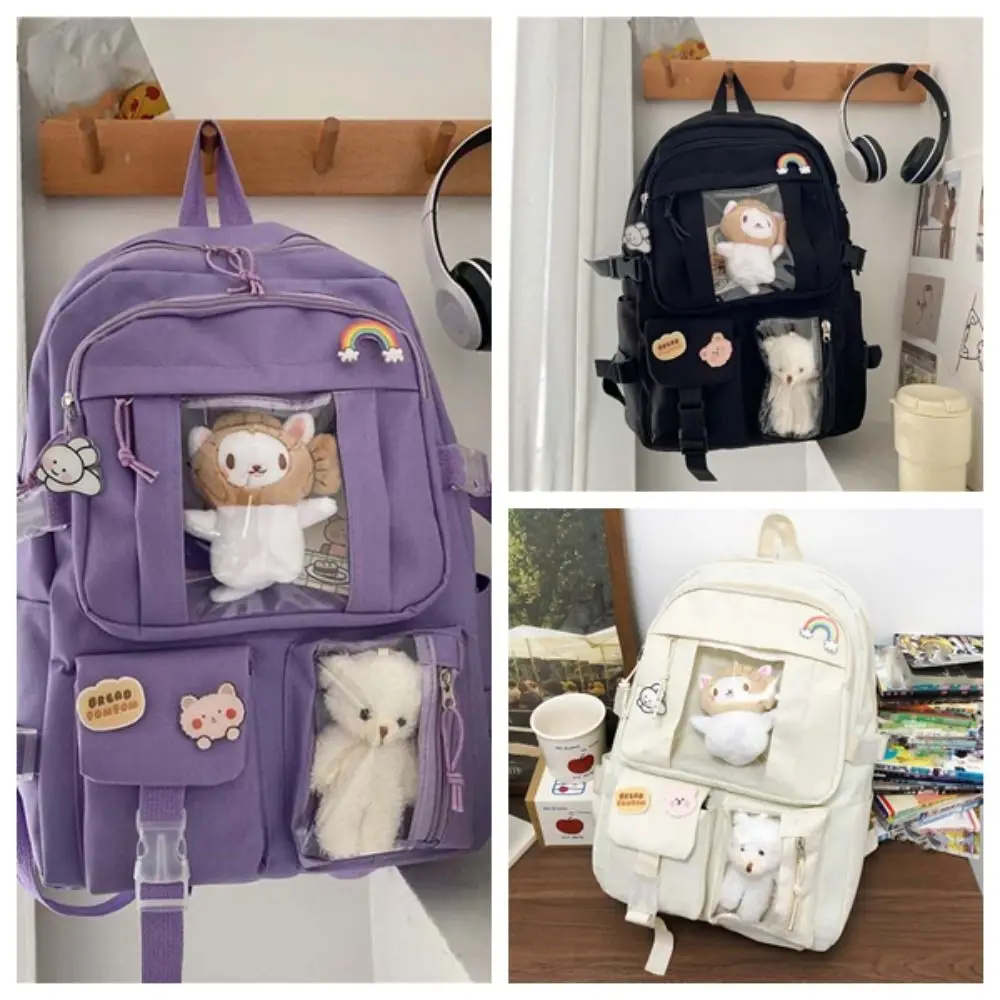 Solid Color Nylon Ita Backpack Durable Dust-proof Students School Bag Transparent with Large Capacity Daypack for Gift