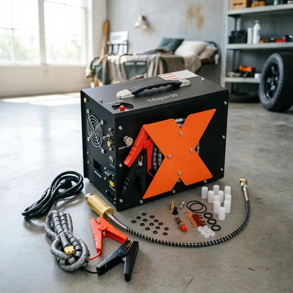 Compresseur d'air PCP portable 12V 4500Psi 300Bar avec bobine de fil intégrée, transformateur 12V intégré, arrêt automatique, pour fusil à air comprimé et plongée sous-marine