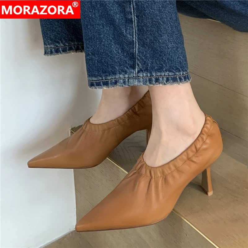 

MORAZORA/2025 новые эластичные туфли-лодочки, женская обувь с острым носком, однотонные весенне-летние женские вечерние модельные туфли, модные туфли на высоком каблуке
