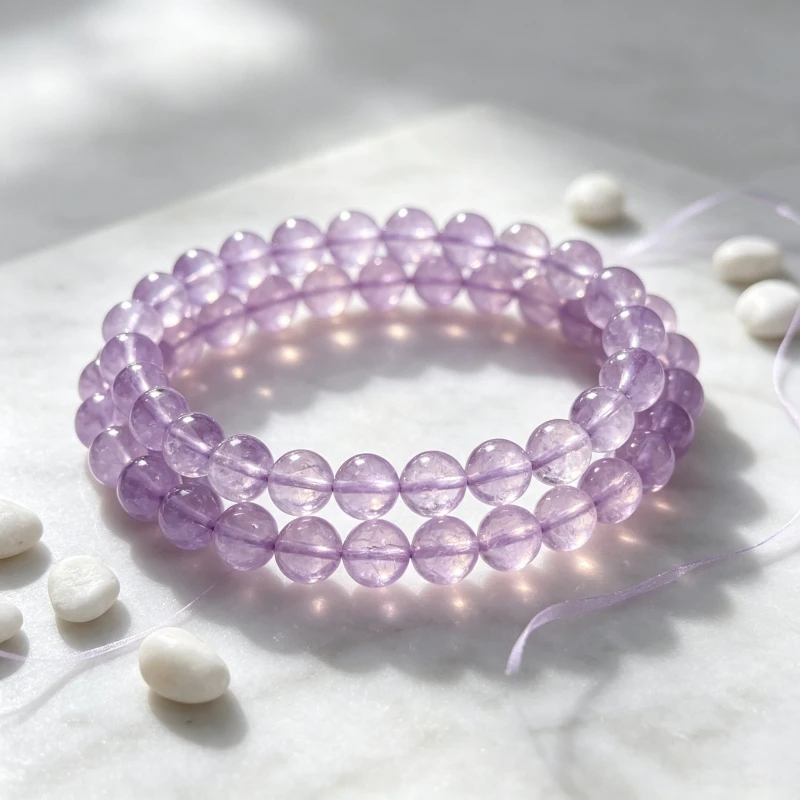 Purple Natural Lavender Amethyst Beaded Bracelet Healing Semi-Precious Gemstone Jewelry for Calm Intuition Women Gift