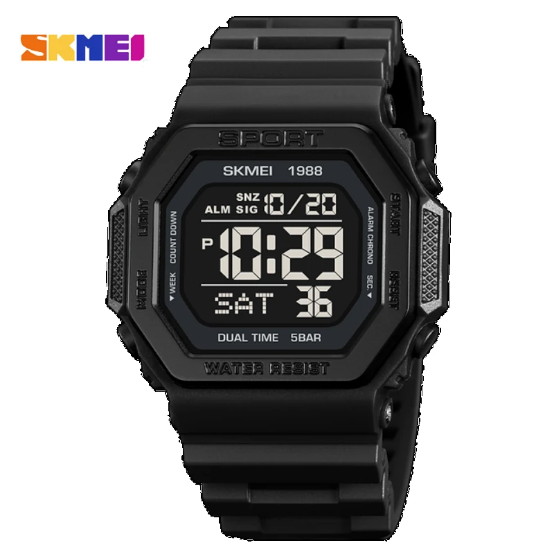 

SKMEI 1988, спортивные часы для мужчин, цифровые водонепроницаемые водонепроницаемые наручные часы, мужские часы с обратным отсчетом с подсветкой 1628 Reloj Hombre