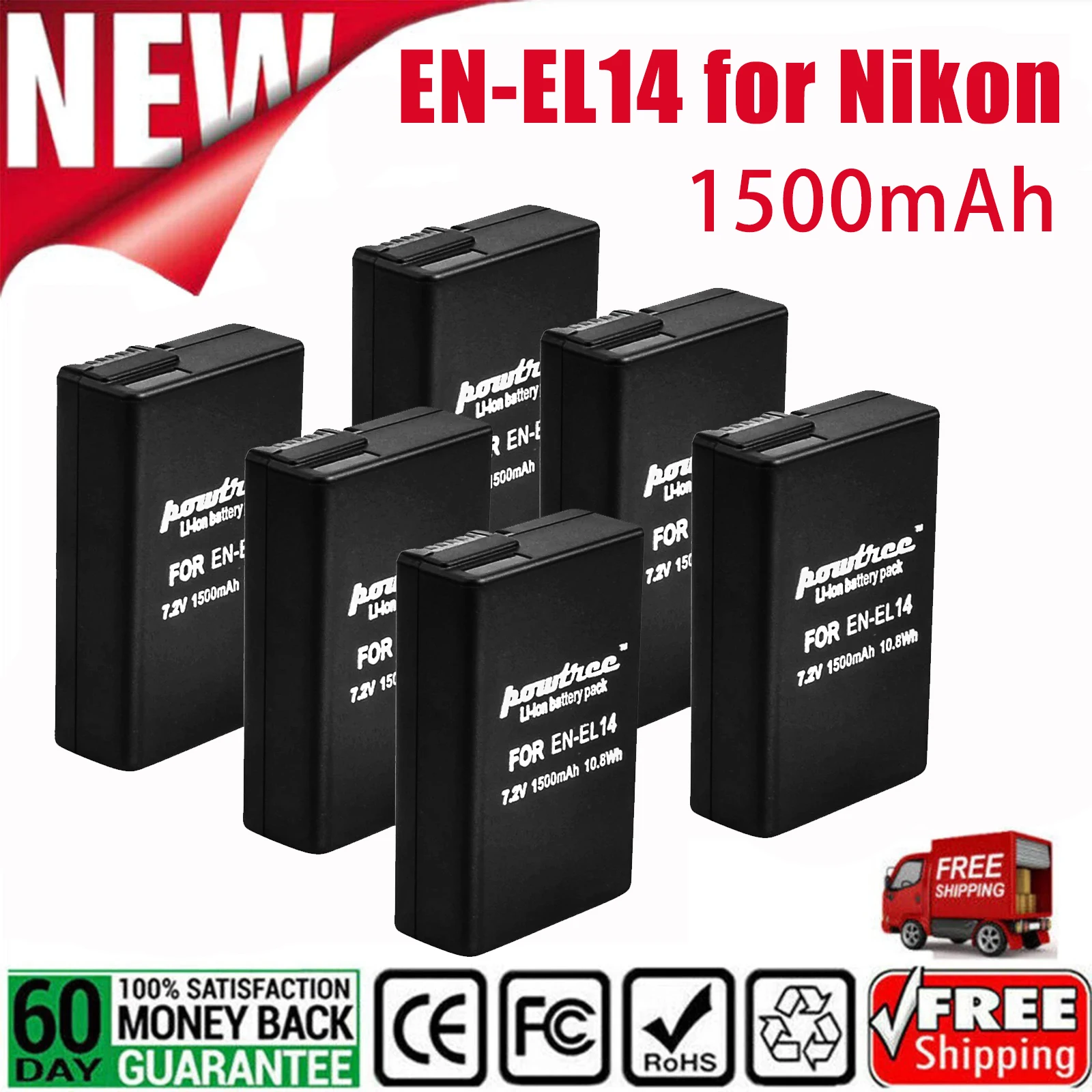 BATOOL 1500mAh EN-EL14 EN EL14 Li-ion Camera Battery for Nikon LED USB Charger for Nikon D3100 D3200 D3300 Rechargeable Battery