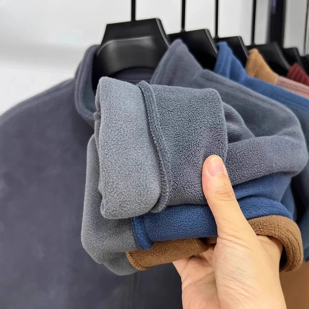 Autumn and Winter Men's Stand-up Collar Zipper Cardigan Jacket Autumn and Winter Men's Thickened Warm Fleece Solid Color Jacket