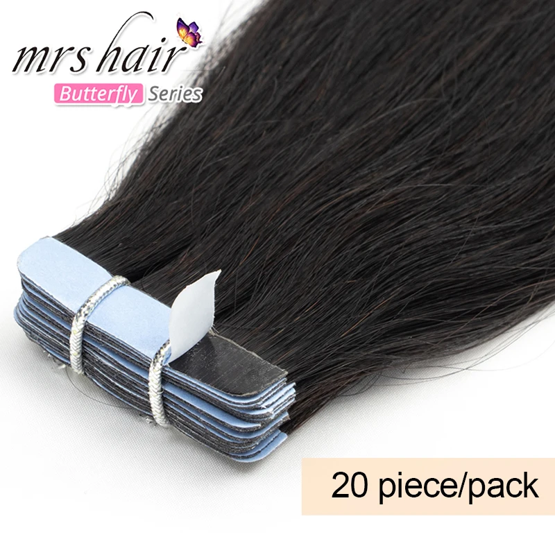 MRSHAIR Nastro nelle estensioni dei capelli Nastro di trama della pelle dei capelli umani Remy per cuticole diritte di seta Ins 20 pz/pacco 12-24 pollici 1B 02 04