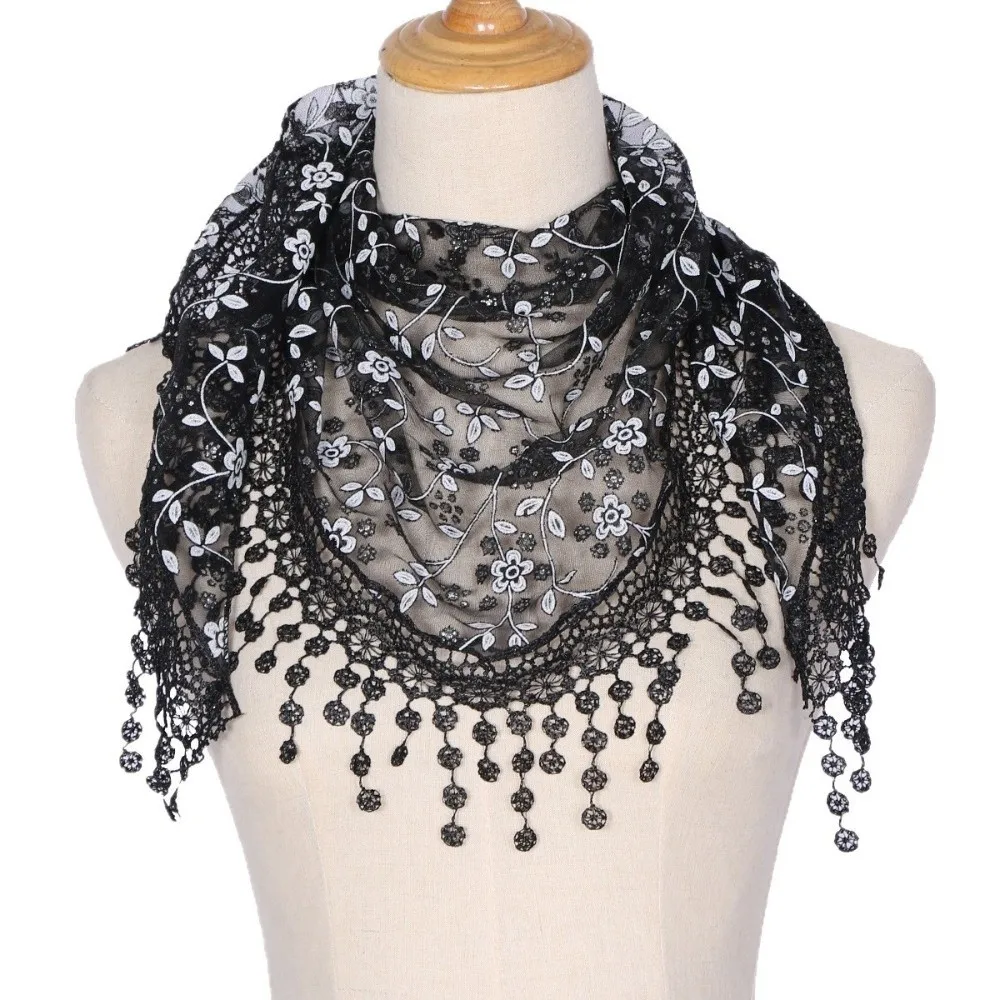 Gifts Triangle Lace Veil Headscarf Breathable Lace Triangle Veil Women's Small Floral Scarf Floral Sequined Gauze Scarf
