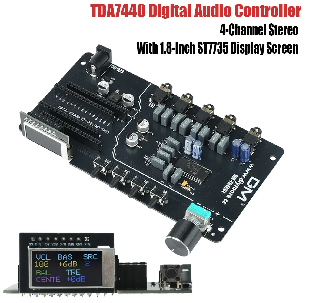 TDA7440 Digital Audio Controller 4-Channel Stereo Input I2C Volume Tone Balance Control Module 1.8 inch Display Car Home Audio
