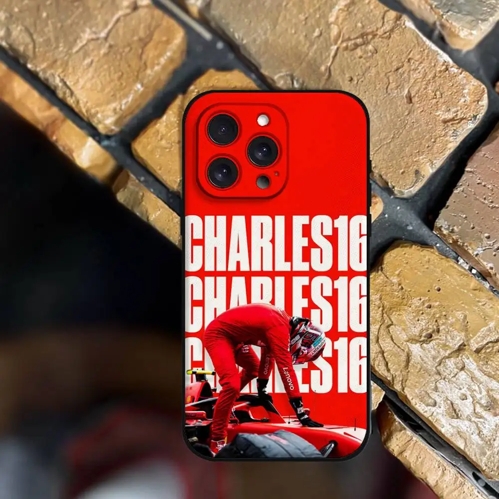 حافظة هاتف Formula 1 F1 C- Charles Leclerc غلاف أسود لهاتف آيفون 17/16/15/13/14 Pro Max/ 11 Plus/X/Xr/Xs Max/12 نماذج صغيرة