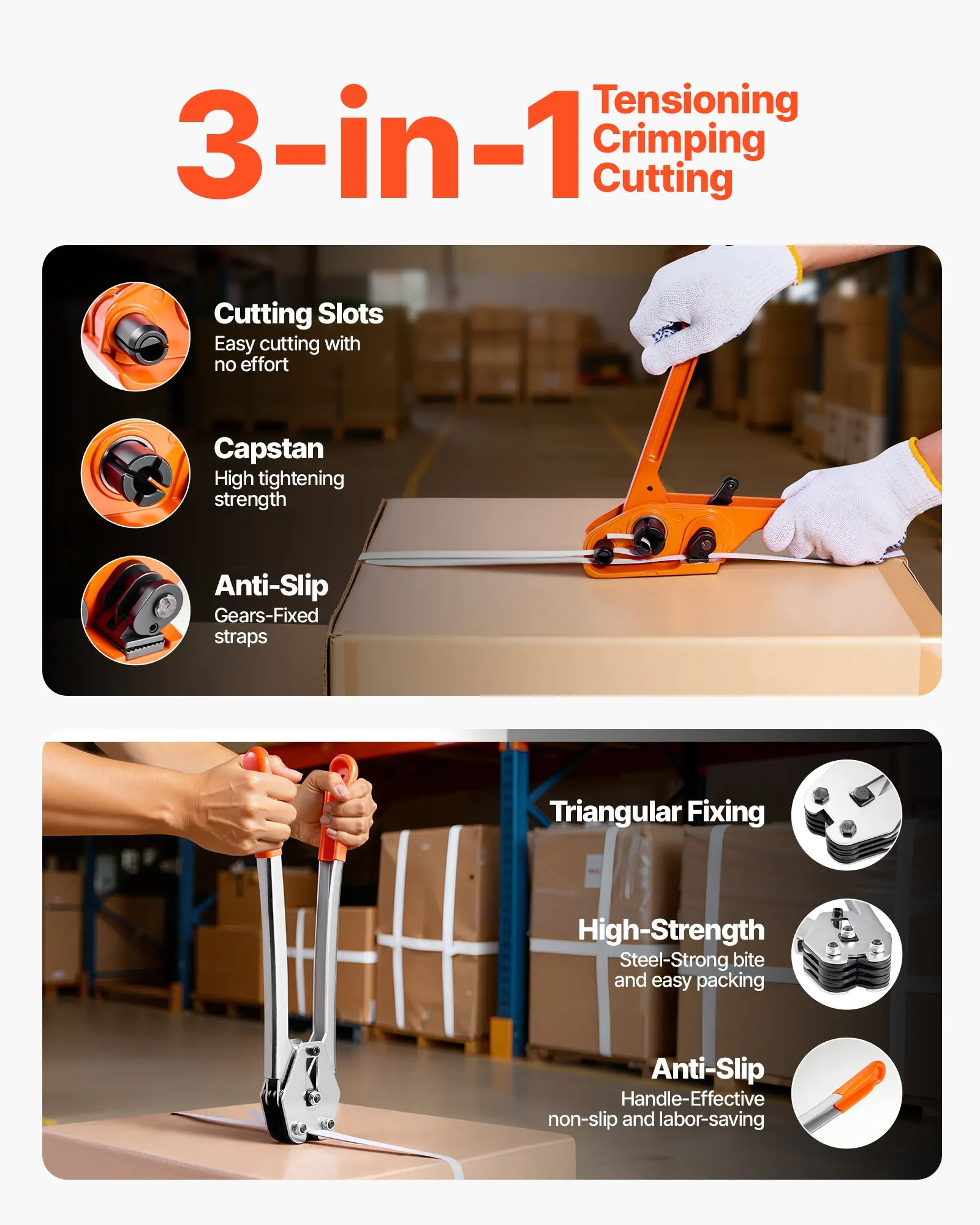 Kit de cerclage, ensemble d'outils de cerclage robuste avec rouleau de cerclage en PP de 975 m, 1000 attaches métalliques, 50 protecteurs de bords, kit d'emballage de palettes en plastique pour entrepôt, expédition, déménagement