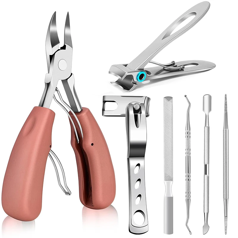 

6/7PCS Long Handle Thick Toenail Clipper Set, Heavy Duty Nail Cutter & Ingrown Nail Removal Kit, Professional Pedicure Tools New