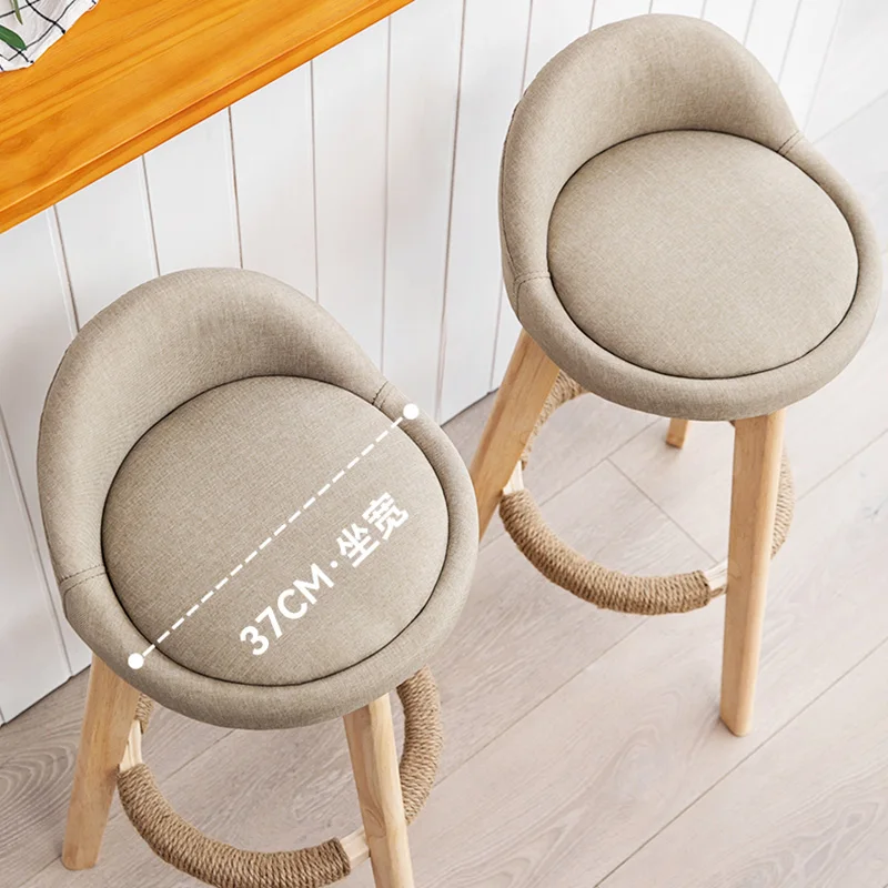 Bar Chair Modern Simple High Stool Solid Wood High Breathable Linen Barhocker Counter Barstool Hemp Rope Leather Furniture