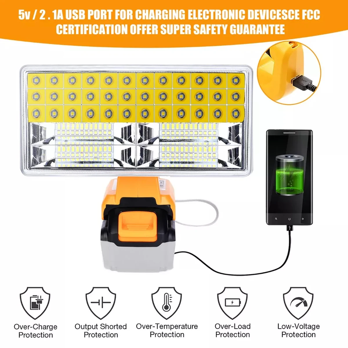 40W Led Working Light 4200LM Max Horizontal Lamp for Dewalt 18V Li-ion Battery Power Tool