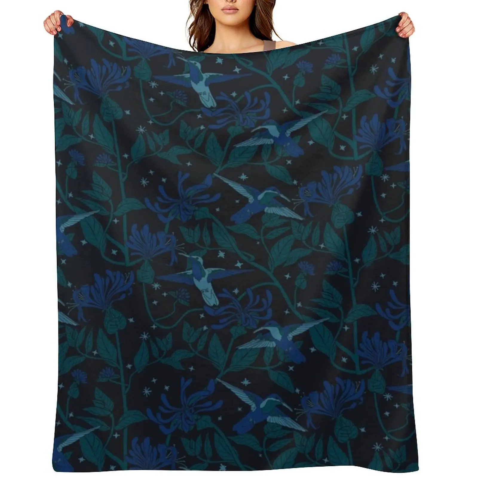 

Hummingbirds and Honeysuckle on the New Moon Throw Blanket Polar Soft Plush Plaid Bed covers Furrys Blankets