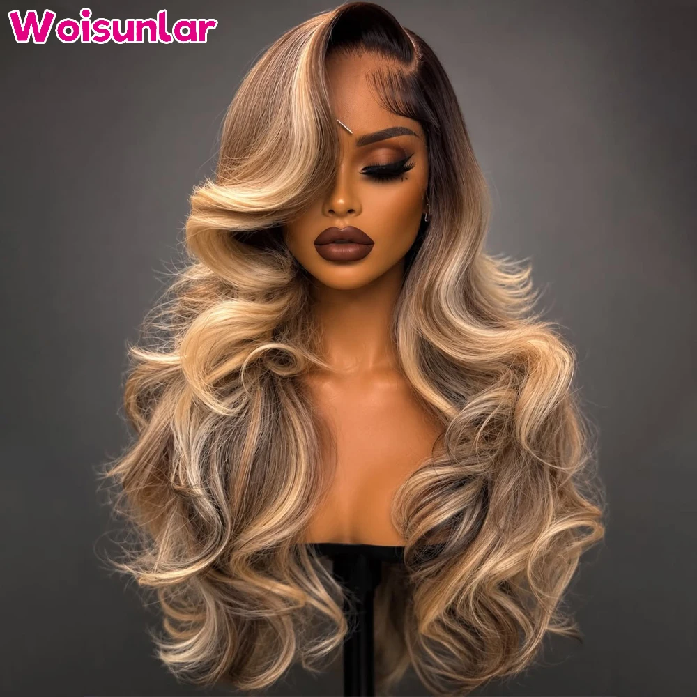 

36 inches Highlight Brown and 613 Front Lace wigs human hair 13x4 Transparent Lace Body wave Black Women Natural 100% Human hair