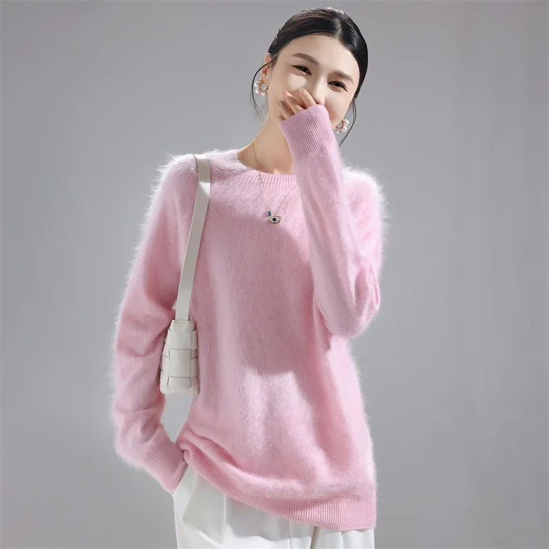 2025 Women's 100% Merino Wool Pullover Sweater, Soft Cashmere Feel Loose Knitting Long Sleeve Solid Color (72 characters)