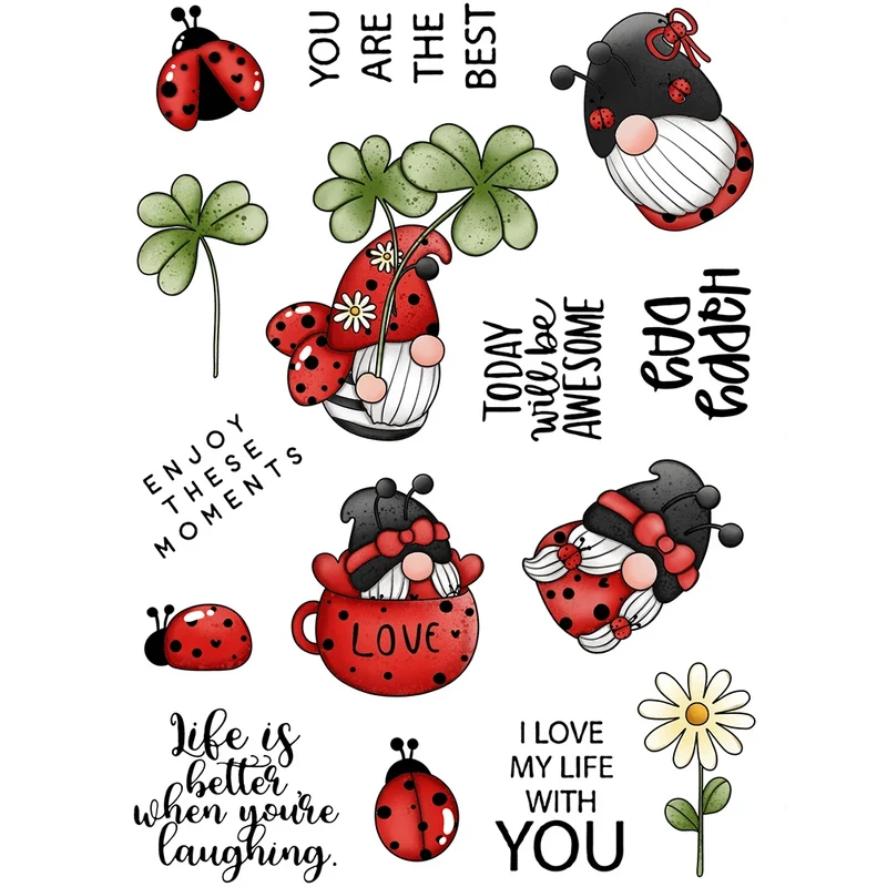 

Cute Ladybug Gnome Cutting Dies Clear Stamp Spring Summer DIY Scrapbooking Decor Cut Dies Silicone Stamps For Card