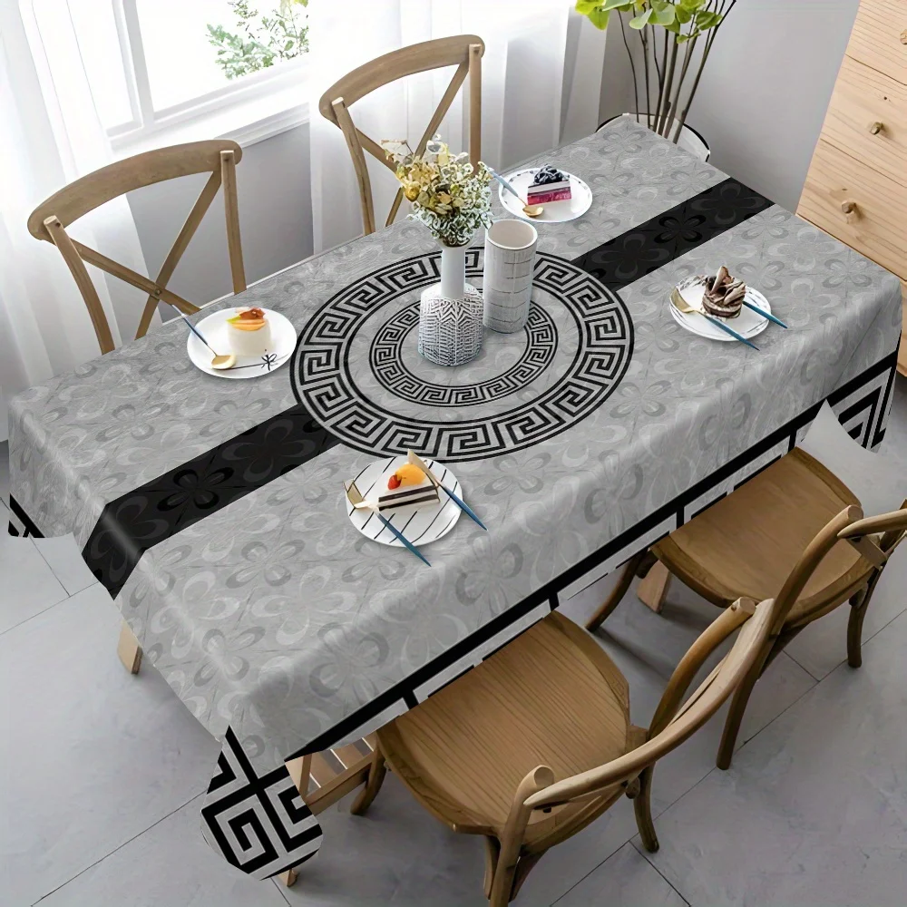 VIKAMA Charcoal Grey Marble Pattern Tablecloth Waterproof and Easy to Clean Kitchen Dining Table Restaurant Home Decor