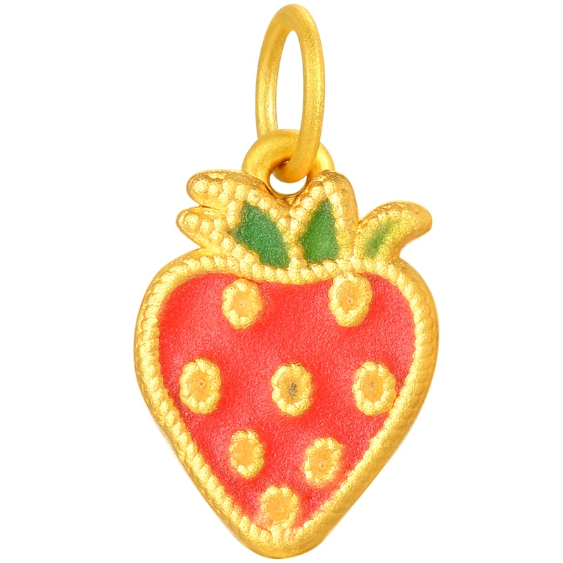 

New 999 24K Yellow Gold Pendant Women 3D Gold Sweet Strawberry Necklace Pendant