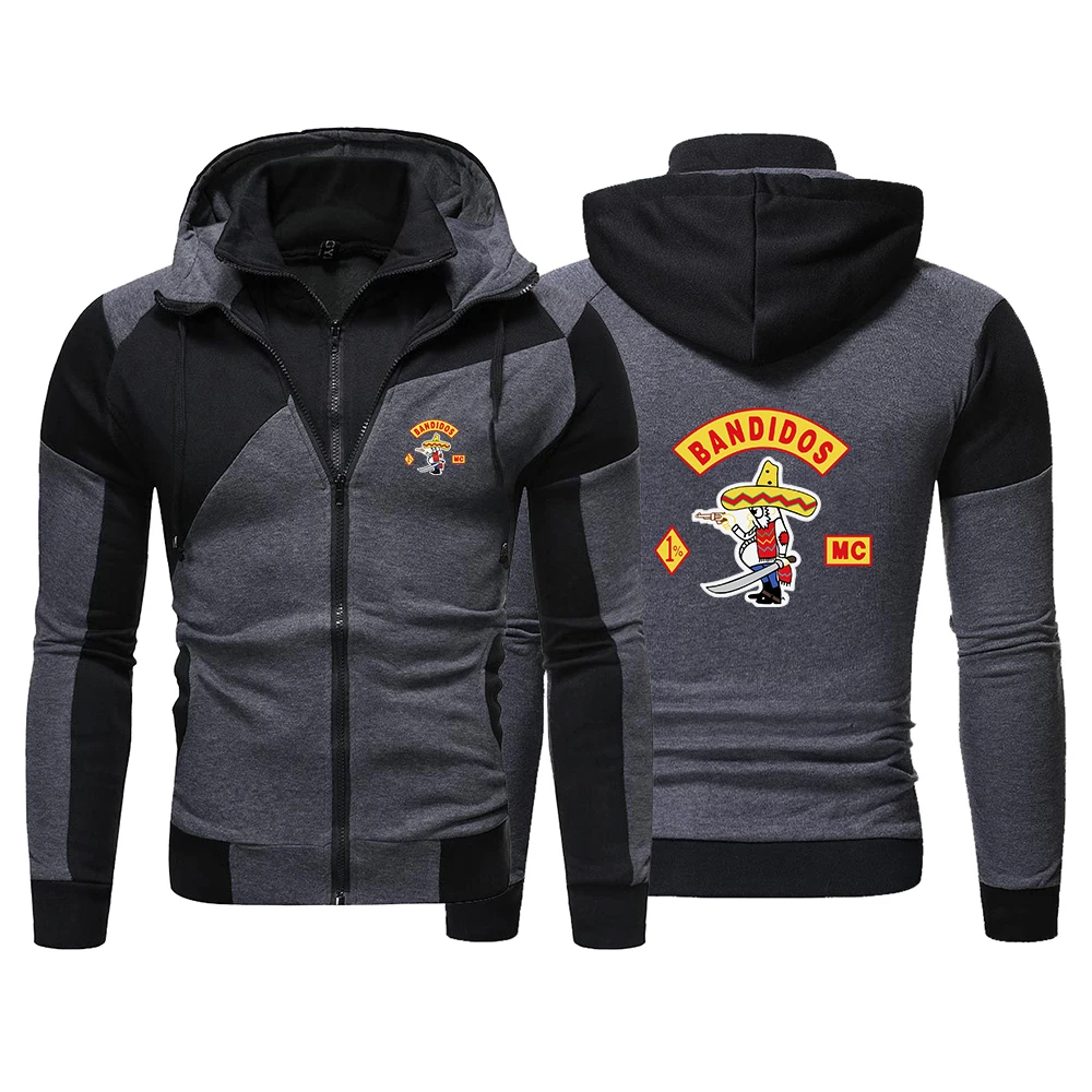 MC Bandidos Logo Print Men's New Solid Color Zipper Hoodies 2026 Spring Autumn Leisure High Street Jacket Daily Commute Coat
