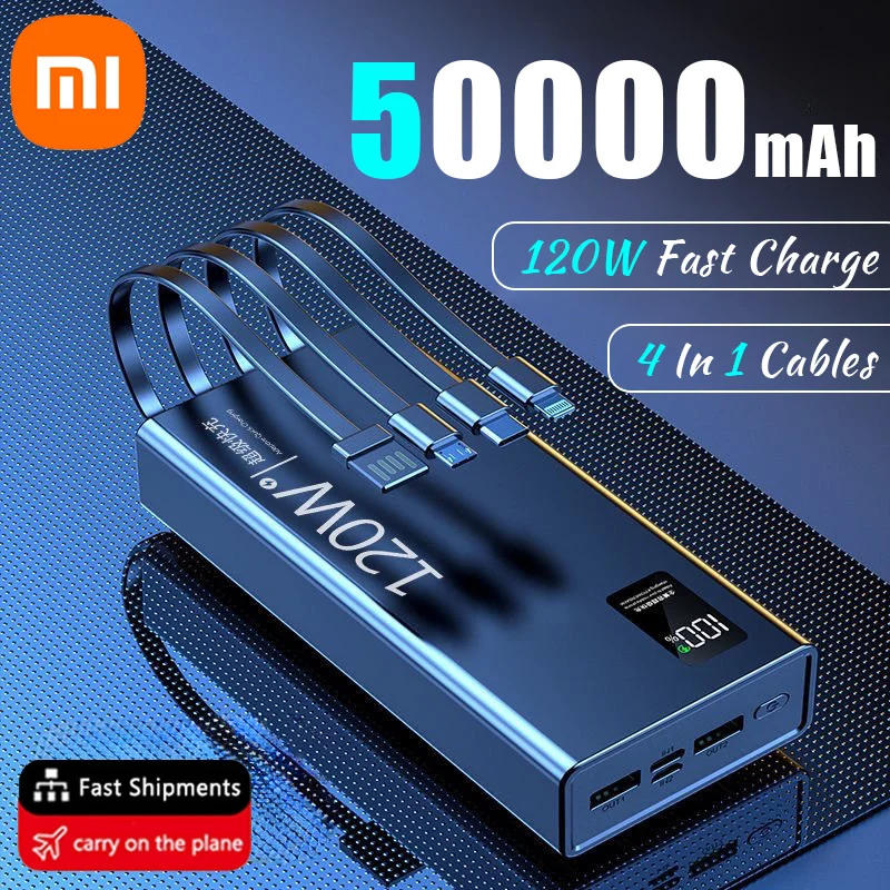 Xiaomi 50000mAh High Capacity Power Bank 4 in 1 120W Fast Charging Powerbank Portable Battery Charger For iPhone Samsung Huawei