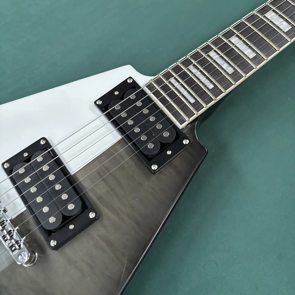 Black and gray smudged electric guitar, smooth feeling rosewood fingerboard guitars, heavy metal rock electric guitarra view 3