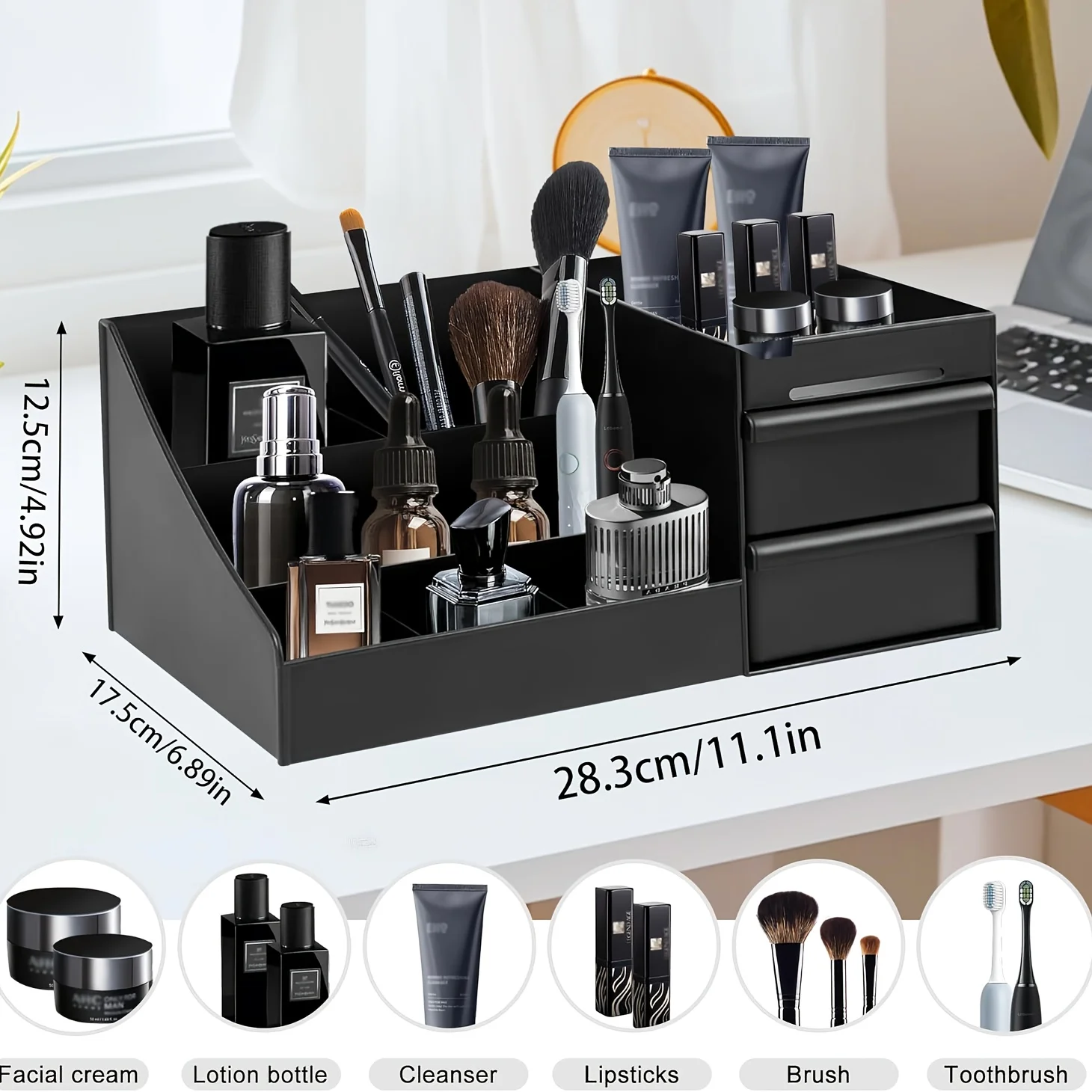 Men's perfume storage box with drawers - Cosmetic organizer rack, suitable for skincare, perfumes and toiletries