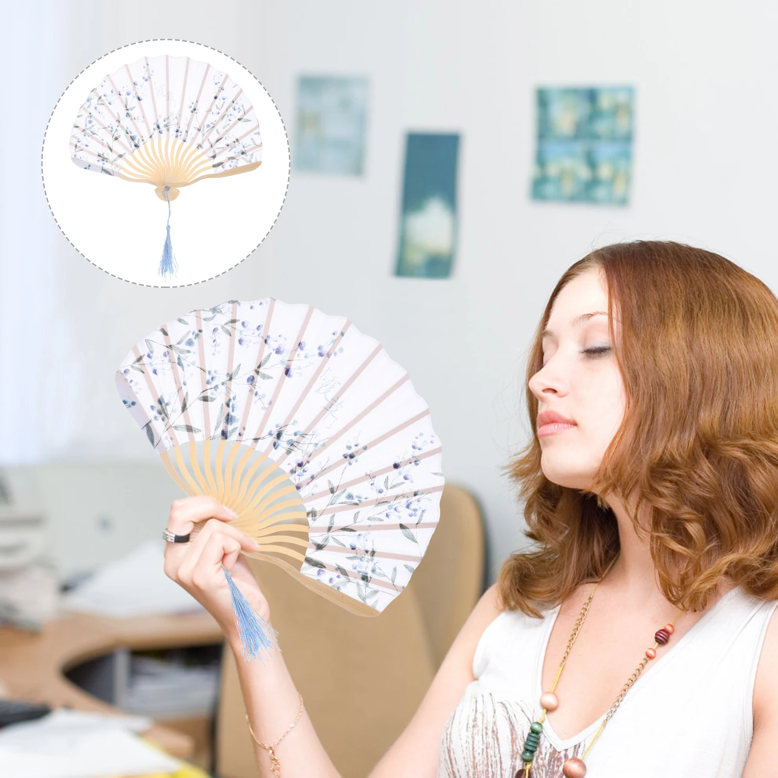 

Japanese Style Fan Ancient Cooling Cloth Bamboo H Fans for Ancient Style Cooling Fan Women Girls Wedding Party Home Decoration