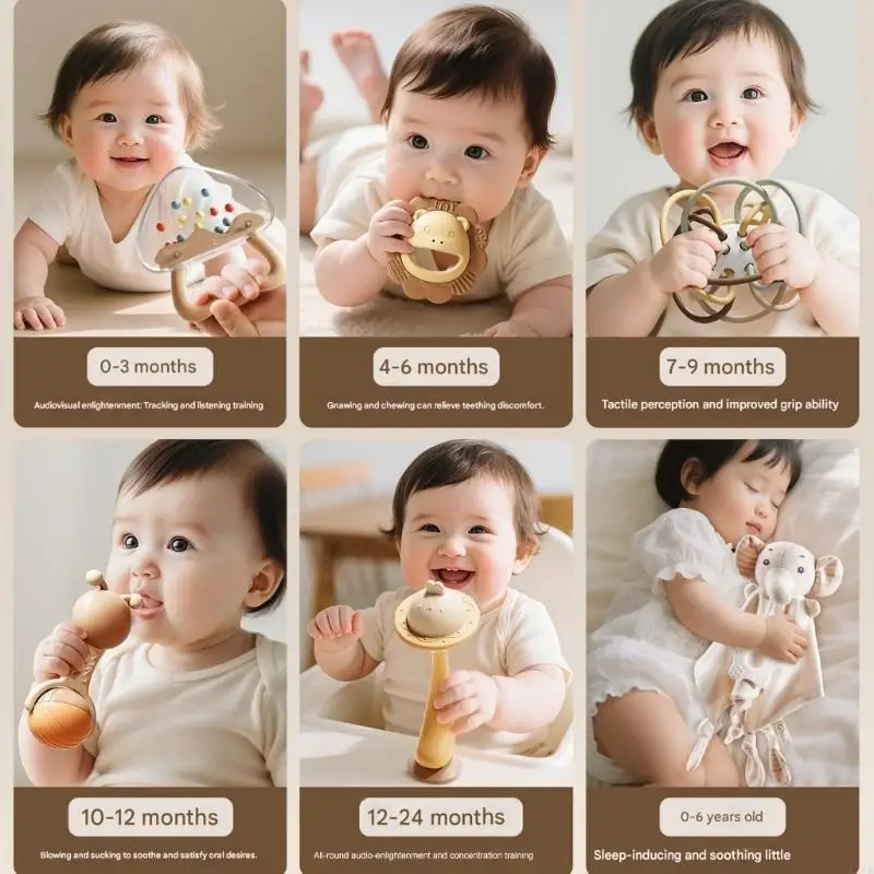 14 個パックベビーガラガラ新生児ギフトセットおしゃぶりハンドベル感覚聴覚発達おもちゃの質感体験 A2UB
