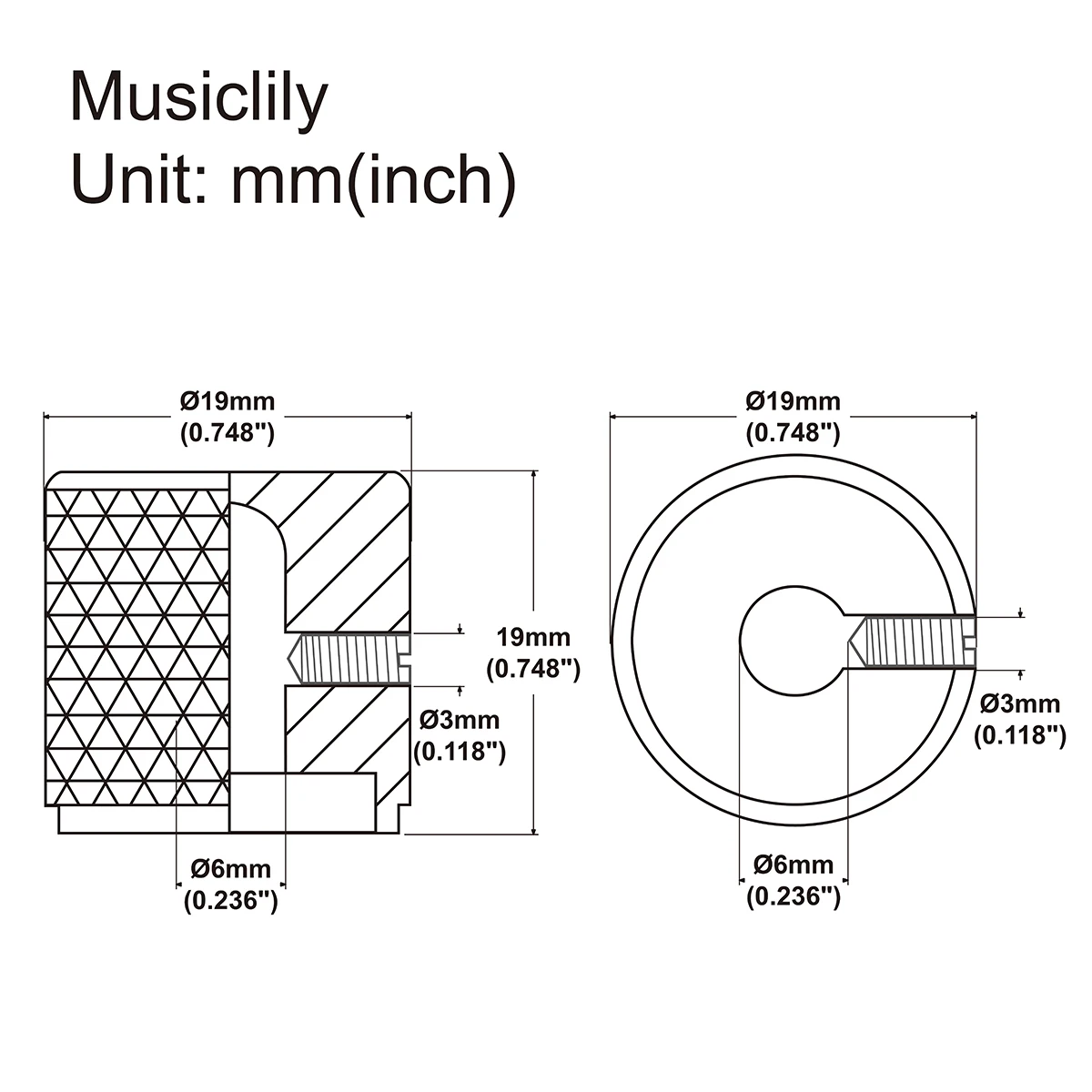 Musiclily Pro 6mm Steel Knurled Flat Top Barrel Knobs with Set Screw for Telecaster Guitar or Precision Bass, Gold (Set of 2)