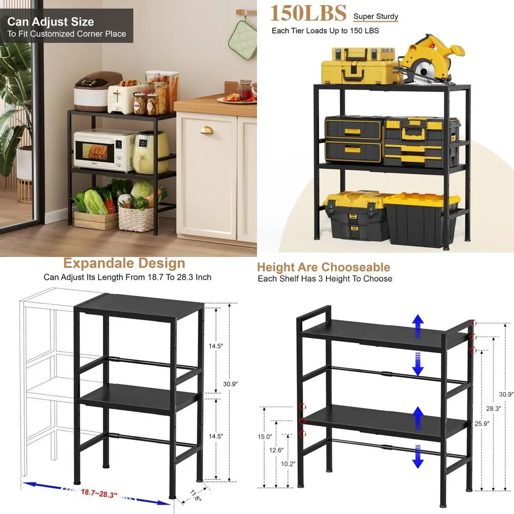 

Durable 2-Tier Adjustable Metal Shelving for Heavy Loads, 300 lbs Capacity, Ideal for Kitchen, Pantry, Garage, and Laundry