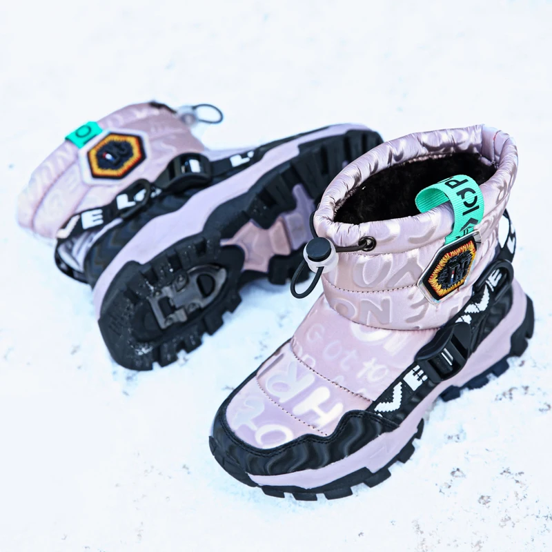 Winter Kinderen Snow Warm Laarzen Bont Schoenen Jongens Sneaker Rubber Schoen Mode Kinderen Schoenen Waterdichte Leren Laarzen Kids