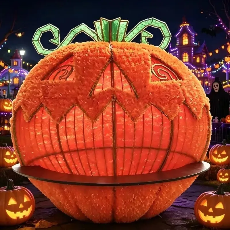 Giant Interactive LED Pumpkin Sculpture Seat | Commercial Halloween Landscape Outdoor Lighting Decoration Shopping Mall Theme