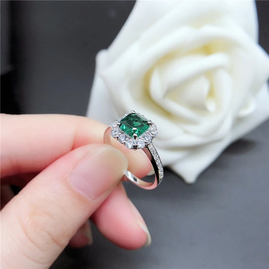Aus gezeichnete reine Weißgold 18 Karat Ring 1 Karat Smaragd Verlobung sring Frauen echte Gold grün Diamant Hochzeits schmuck Party Zubehör – Detail 3