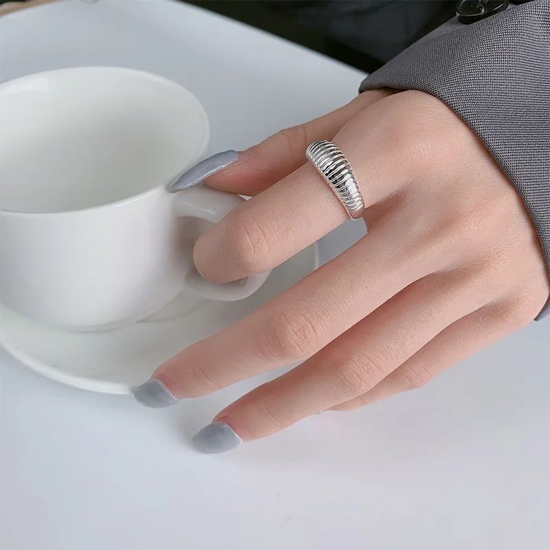 

Elegant Jewelry 925 Silver Water Ripple Stackable Adjustable Rings For Women Wedding Luxury Accessories ​Jewellery