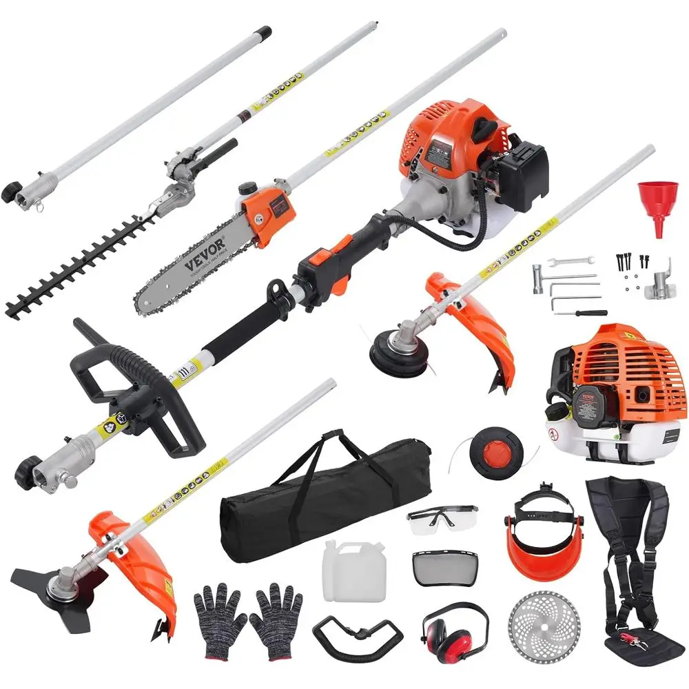 

52cc Gas-Powered 6-in-1 Multi-unctional Trimmer - Hedge Trimmer, Brush Cutter, Weed Eater, Edger, Pole Saw & Chainsaw Pruner, EP