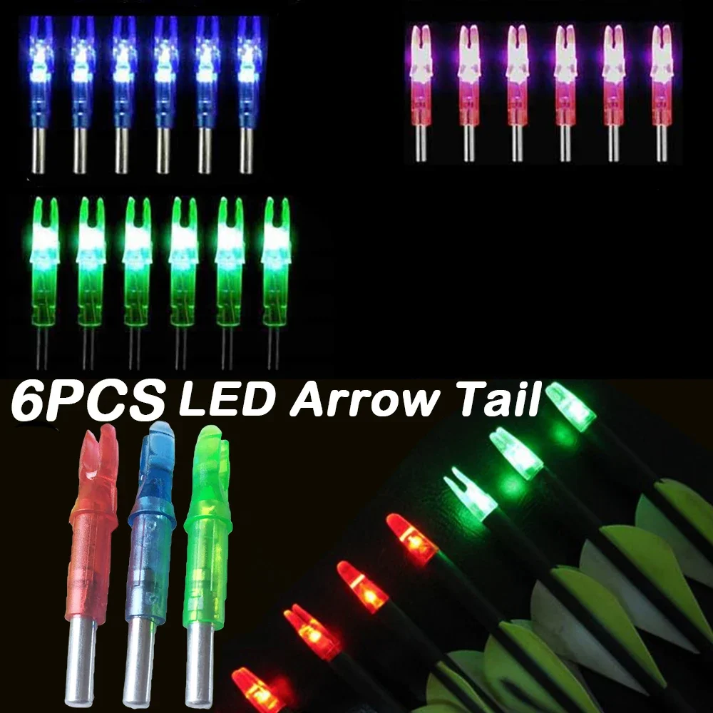 

6Pcs LED Lighted Nocks Tail of The Hunting Bow Fit 6.2mm Arrow Shaft Hunting Shooting Luminous Arrow Tail in Night