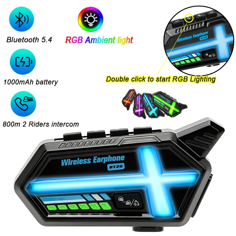 

Motorcycle Helmet Headset Bluetooth 5.4 800 Meters Intercom Waterproof IP67 Hands-free Call Phone Music Player Moto Earphone