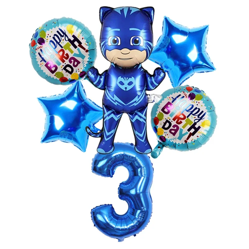 PJ Masks Aluminum Film Balloon Set Catboy Blue Happy Birthday Digital Balloon Toy Kids Birthday Party Decoration Supplies Gift