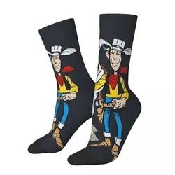 Chaussettes de compression Vintage Harajuku Lucky Luke pour hommes, drôle et heureux, dessin animé, Hip Hop, nouveauté, motif d'équipage, chaussette fou