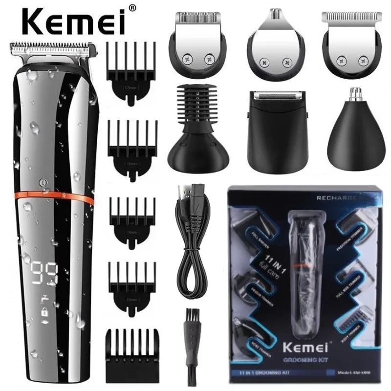 Original Kemei จอแสดงผล All In One Hair Trimmer สำหรับชายคิ้วเครื่องเล็มหนวดไฟฟ้าที่ตัดขนชุดตัดผม