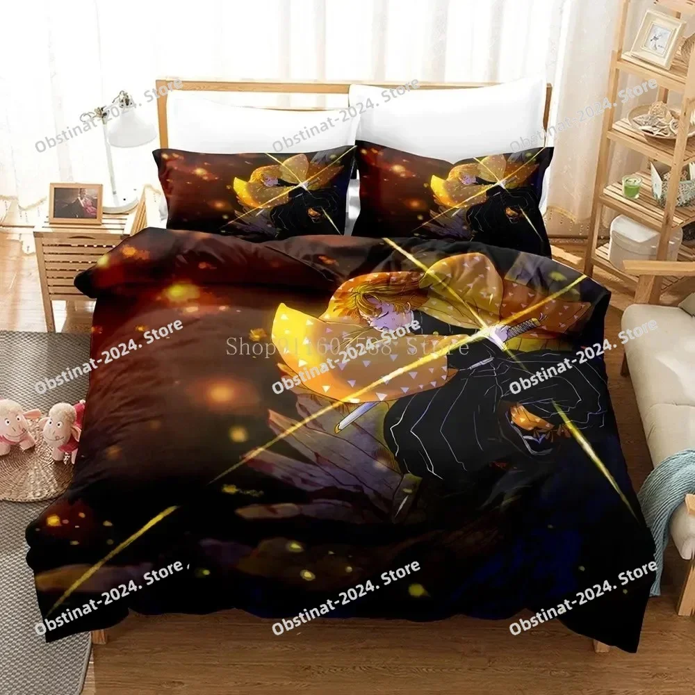 

Zenitsu Agatsum Demon Slayer Bedding Set Japan Anime Printed Comforter Quilt Bed Cover Pillow Case 3 Pieces Sets Kids Adult Size