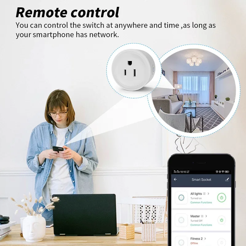 Tuya WiFi US Socket 100-240v Smart Plug 10A Mobile Phone Remote Voice Control Timing Switch Google Assistant Voice Control